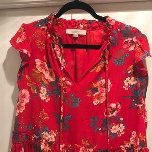 Bright red floral print shift dress